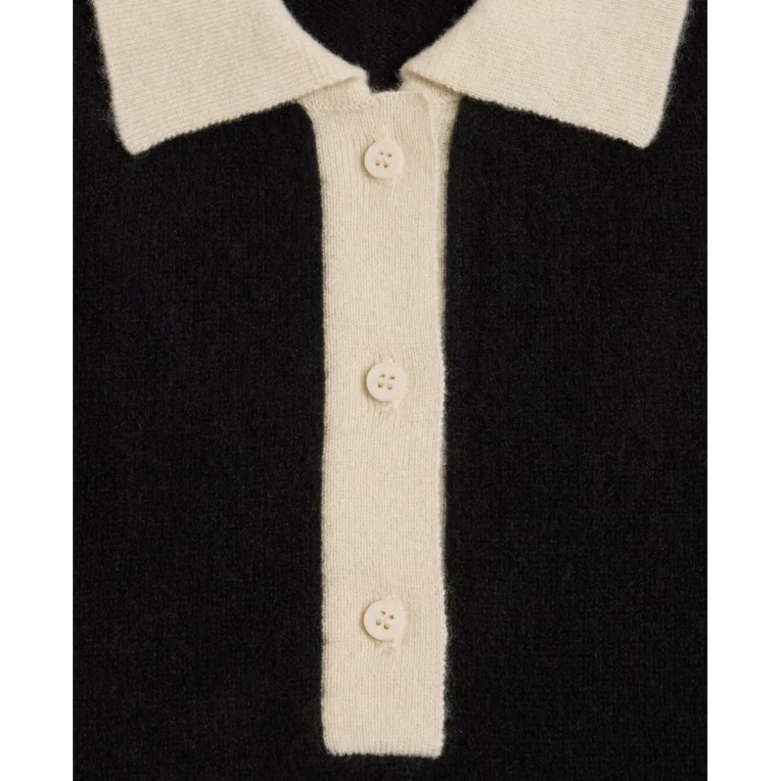 Pull col polo boutons blanc contraste MAXINE en cachemire noir et blanc