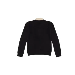 Pull col polo boutons blanc contraste MAXINE en cachemire noir et blanc