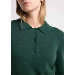 Pull col polo boutons MAXINE en cachemire vert bouteille
