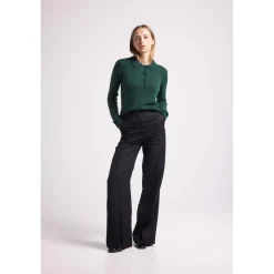 Pull col polo boutons MAXINE en cachemire vert bouteille