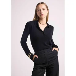 Pull col polo boutons MAXINE en cachemire noir