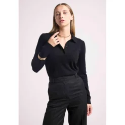 Pull col polo boutons MAXINE en cachemire noir