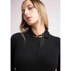 Pull col polo boutons MAXINE en cachemire noir