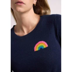 Pull col rond arc en ciel EMMA en cachemire bleu marine