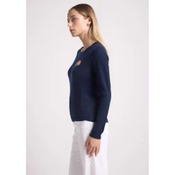 Pull col rond arc en ciel EMMA en cachemire bleu marine
