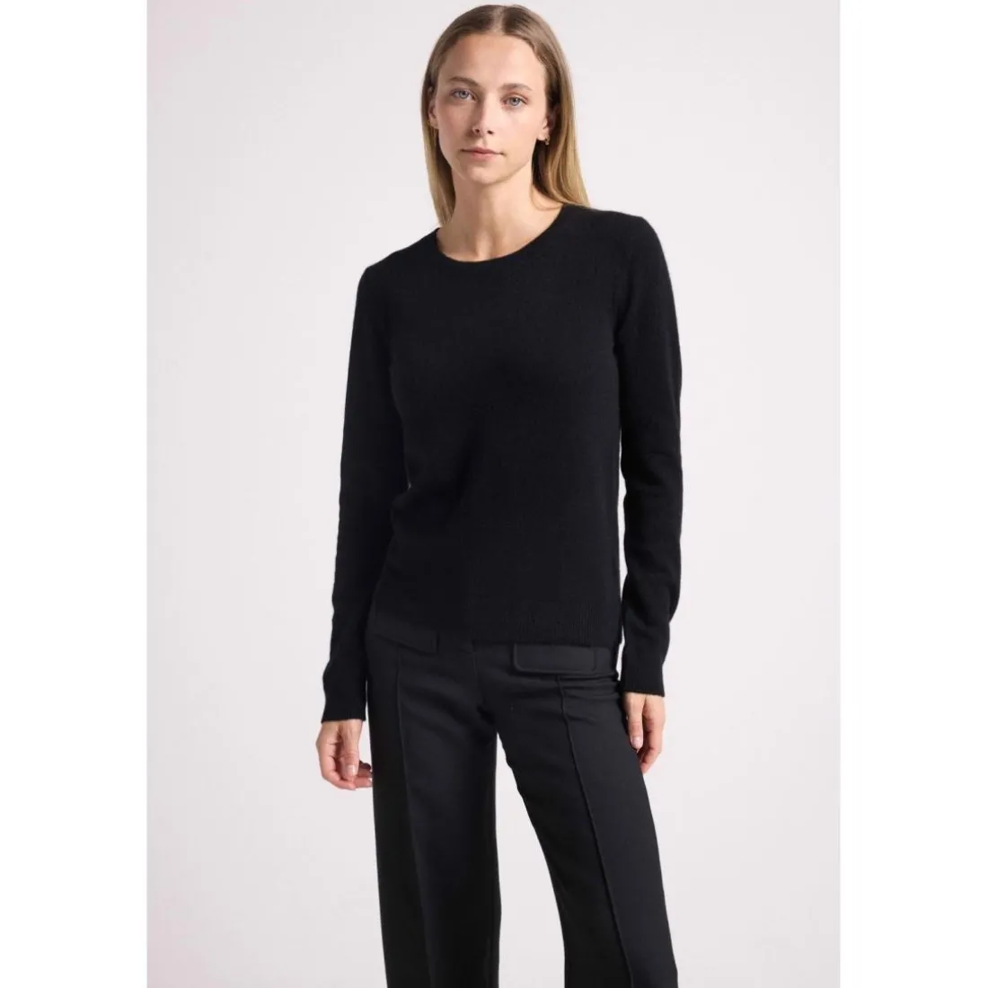 Pull col rond coudes cœurs femme ZAIME en cachemire noir et coeurs rouge