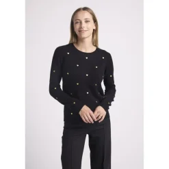 Pull col rond cœurs dores CLEMENTINE en cachemire noir et dore