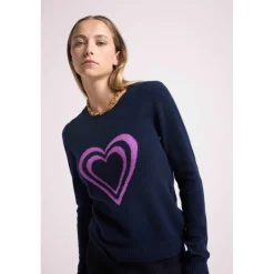 Pull col rond double cœur SELENA en cachemire noir