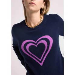 Pull col rond double cœur SELENA en cachemire noir