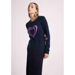 Pull col rond double cœur SELENA en cachemire noir