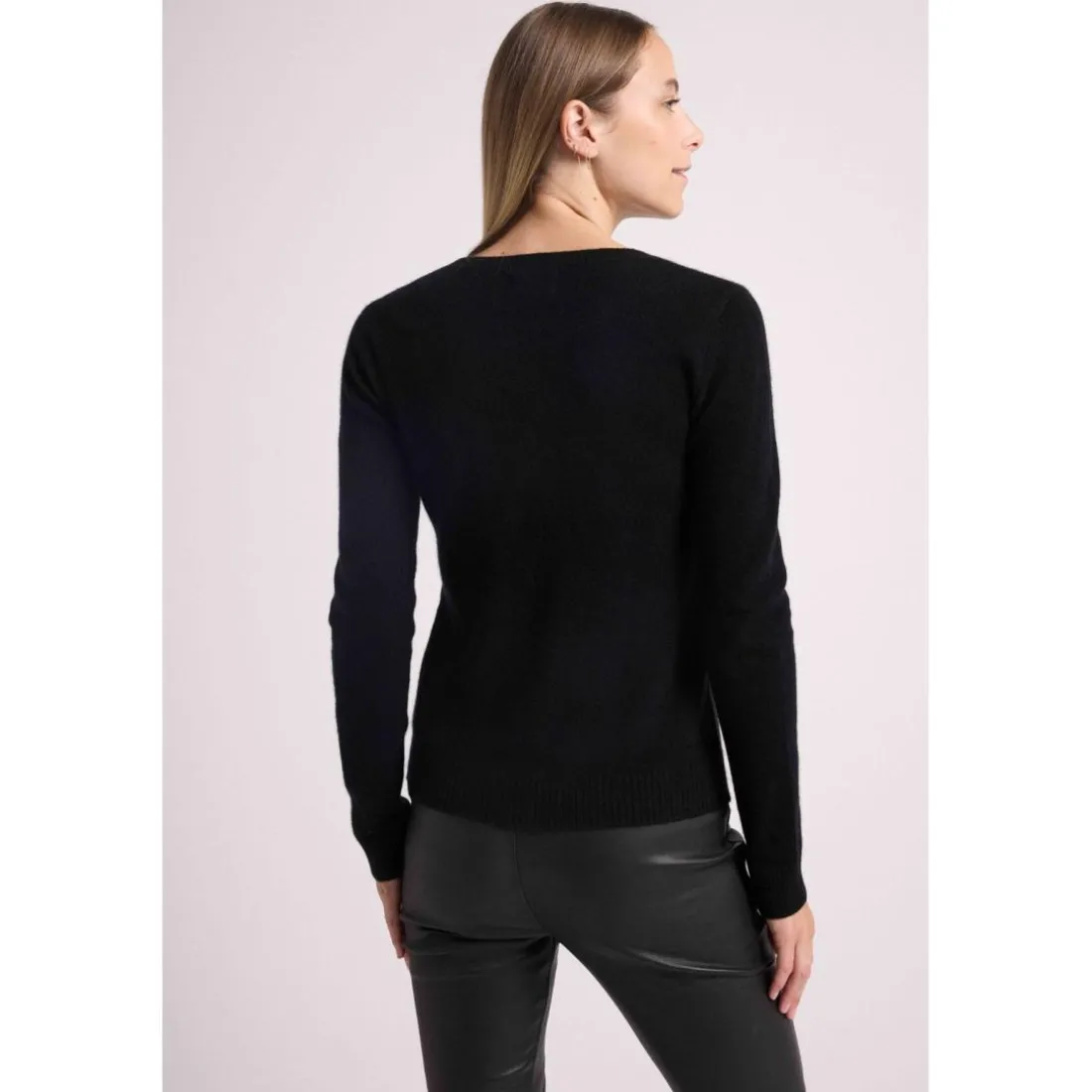 Pull col rond etoile lurex argente REBECCA V2 en cachemire noir et lurex gris