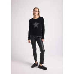 Pull col rond etoile lurex argente REBECCA V2 en cachemire noir et lurex gris