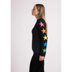 Pull col rond etoiles multicolores STELLA en cachemire noir