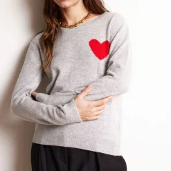Pull col rond love heritage femme ZAPHIRA en cachemire gris perle