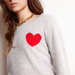 Pull col rond love heritage femme ZAPHIRA en cachemire gris perle