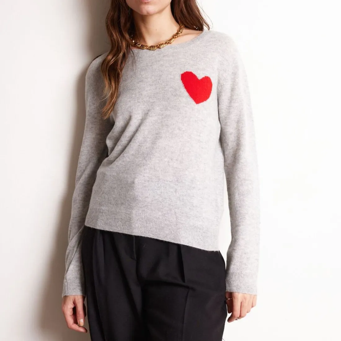 Pull col rond love heritage femme ZAPHIRA en cachemire gris perle