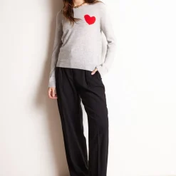 Pull col rond love heritage femme ZAPHIRA en cachemire gris perle