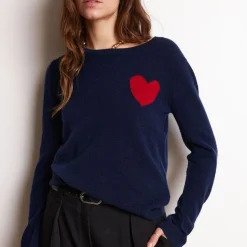 Pull col rond love heritage femme ZAPHIRA en cachemire bleu marine