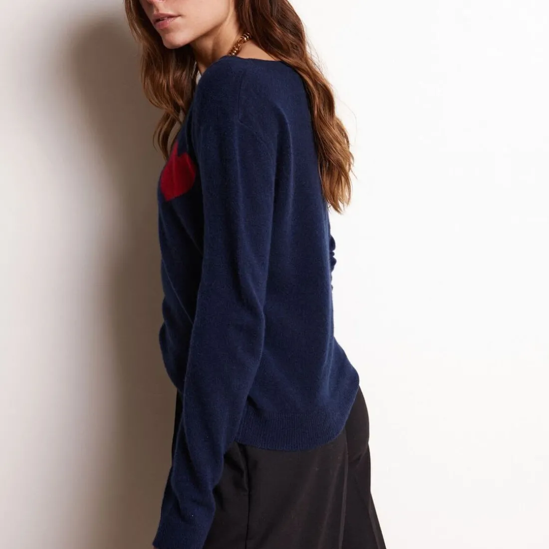 Pull col rond love heritage femme ZAPHIRA en cachemire bleu marine