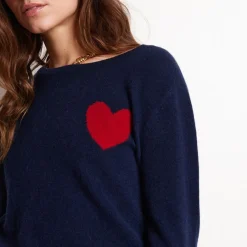 Pull col rond love heritage femme ZAPHIRA en cachemire bleu marine