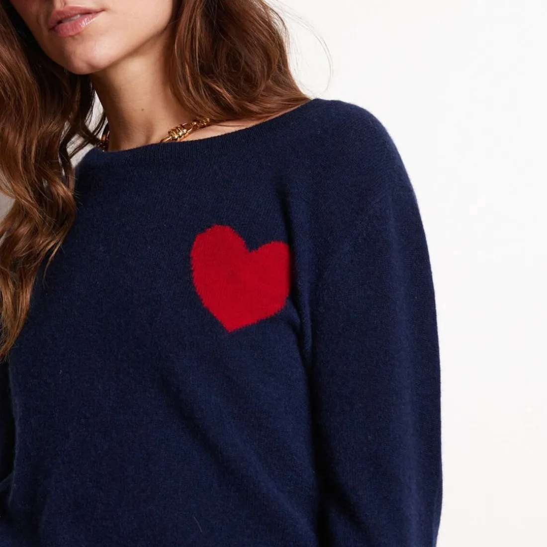 Pull col rond love heritage femme ZAPHIRA en cachemire bleu marine