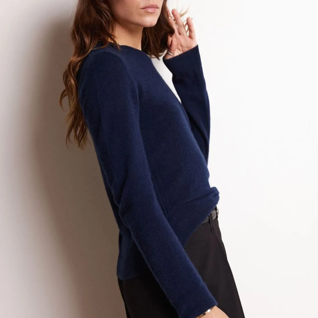 Pull col rond love heritage femme ZAPHIRA en cachemire bleu marine