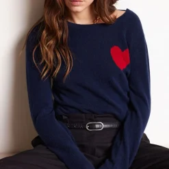 Pull col rond love heritage femme ZAPHIRA en cachemire bleu marine