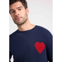 Pull col rond love heritage homme ZEMIR en cachemire bleu marine cœur rouge