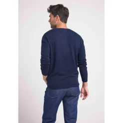 Pull col rond love heritage homme ZEMIR en cachemire bleu marine cœur rouge