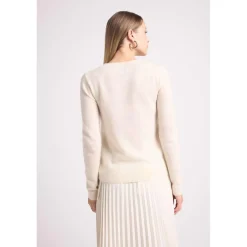 Pull col rond love heritage ZAPHIRA en cachemire blanc et cœur rose