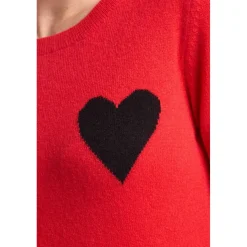 Pull col rond love heritage ZAPHIRA en cachemire rouge et cœur noir