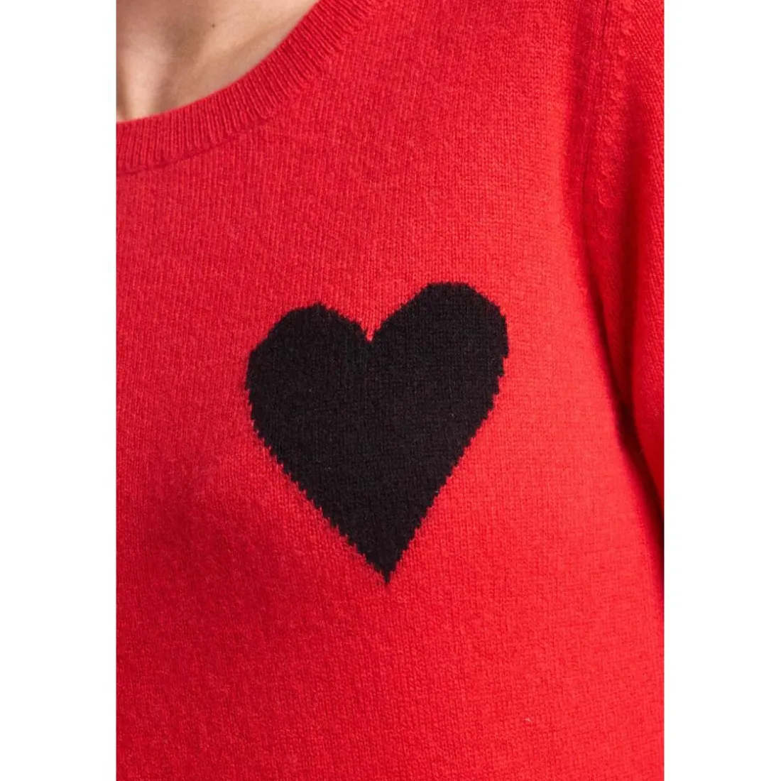 Pull col rond love heritage ZAPHIRA en cachemire rouge et cœur noir