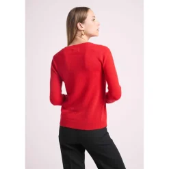 Pull col rond love heritage ZAPHIRA en cachemire rouge et cœur noir