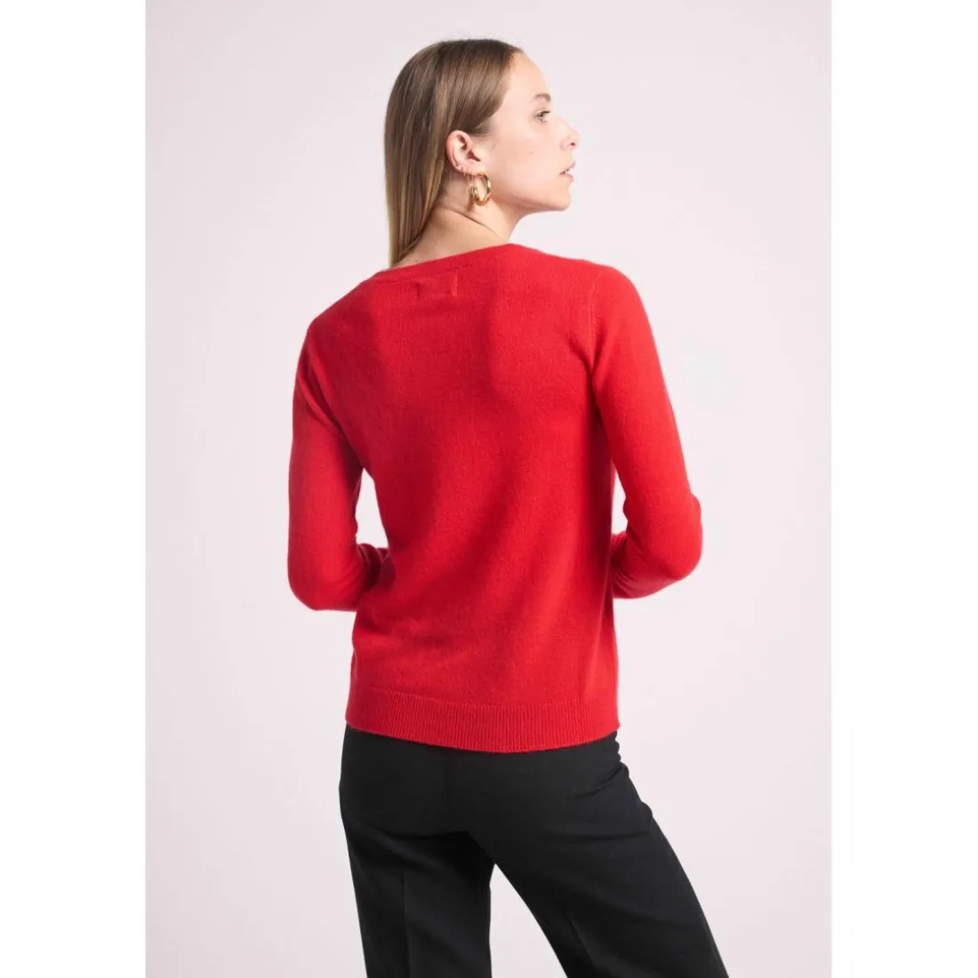Pull col rond love heritage ZAPHIRA en cachemire rouge et cœur noir