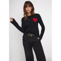 Pull col rond love heritage femme ZAPHIRA en cachemire noir