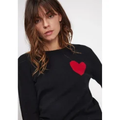 Pull col rond love heritage femme ZAPHIRA en cachemire noir