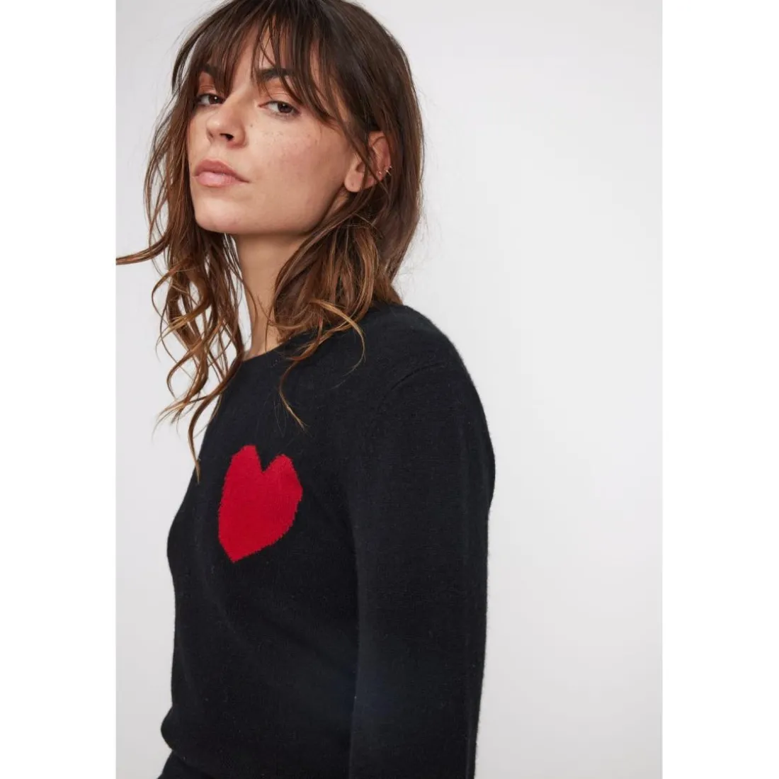 Pull col rond love heritage femme ZAPHIRA en cachemire noir