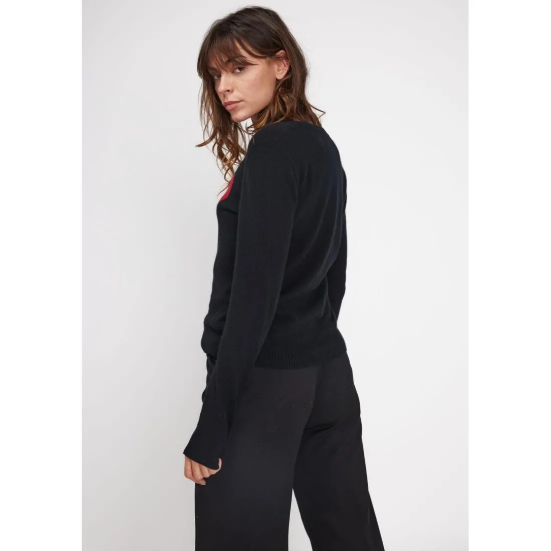 Pull col rond love heritage femme ZAPHIRA en cachemire noir