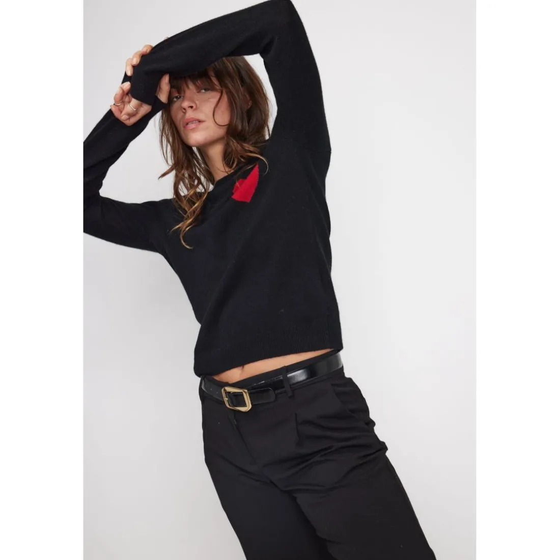 Pull col rond love heritage femme ZAPHIRA en cachemire noir