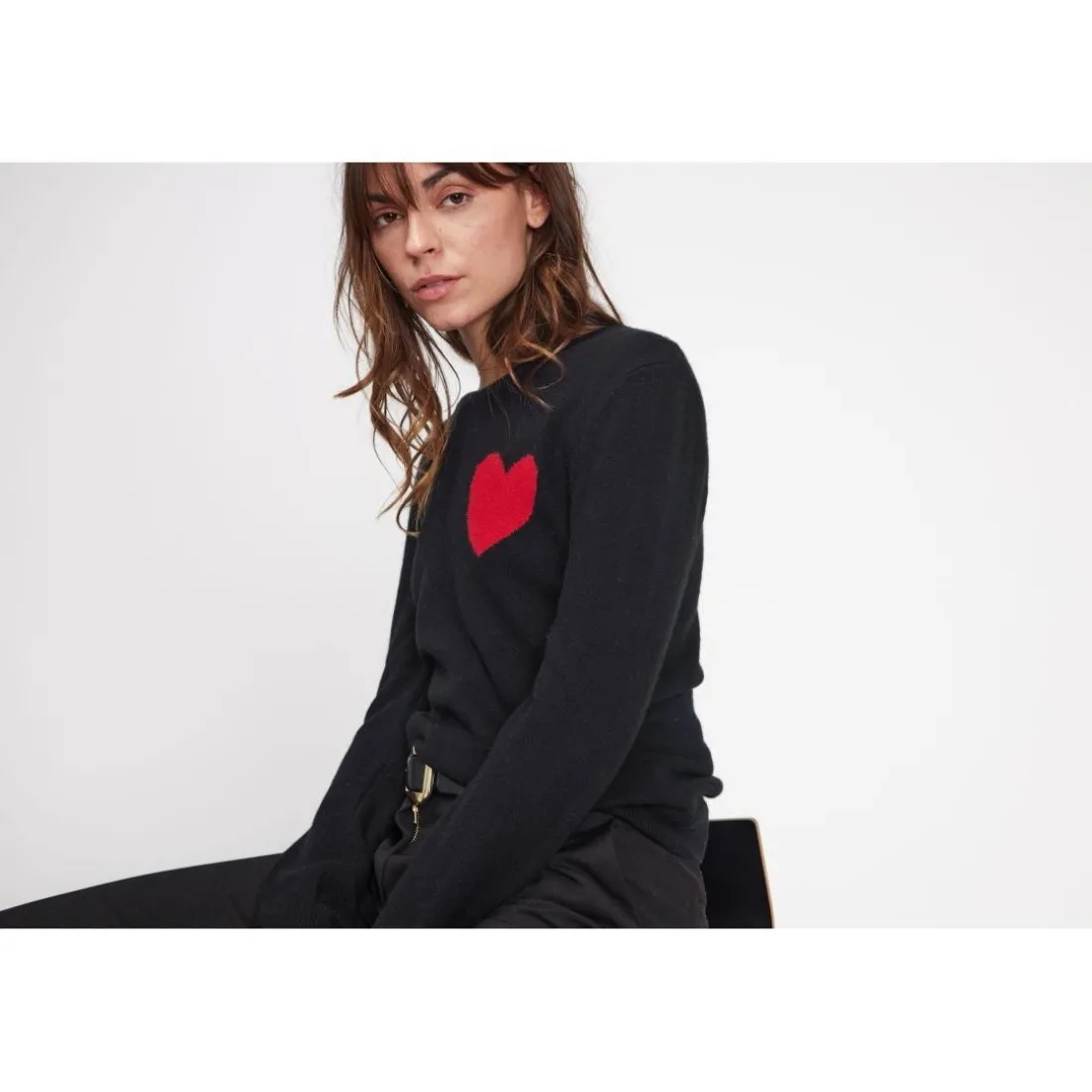 Pull col rond love heritage femme ZAPHIRA en cachemire noir
