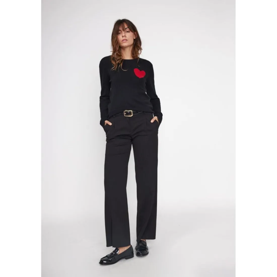 Pull col rond love heritage femme ZAPHIRA en cachemire noir