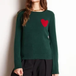 Pull col rond love heritage femme ZAPHIRA en cachemire vert sapin