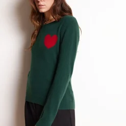 Pull col rond love heritage femme ZAPHIRA en cachemire vert sapin