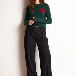 Pull col rond love heritage femme ZAPHIRA en cachemire vert sapin