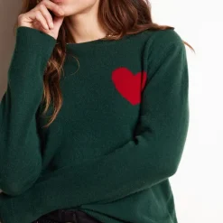 Pull col rond love heritage femme ZAPHIRA en cachemire vert sapin