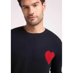 Pull col rond love heritage homme ZEMIR en cachemire noir cœur rouge