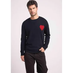 Pull col rond love heritage homme ZEMIR en cachemire noir cœur rouge