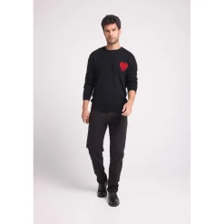 Pull col rond love heritage homme ZEMIR en cachemire noir cœur rouge