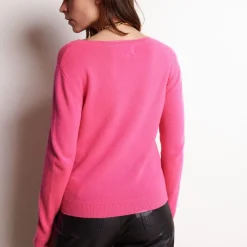 Pull col rond love heritage femme ZAPHIRA en cachemire rose fluo