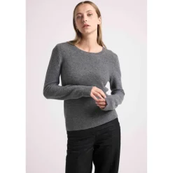 Pull col rond mailles plates JULIETTE en cachemire gris